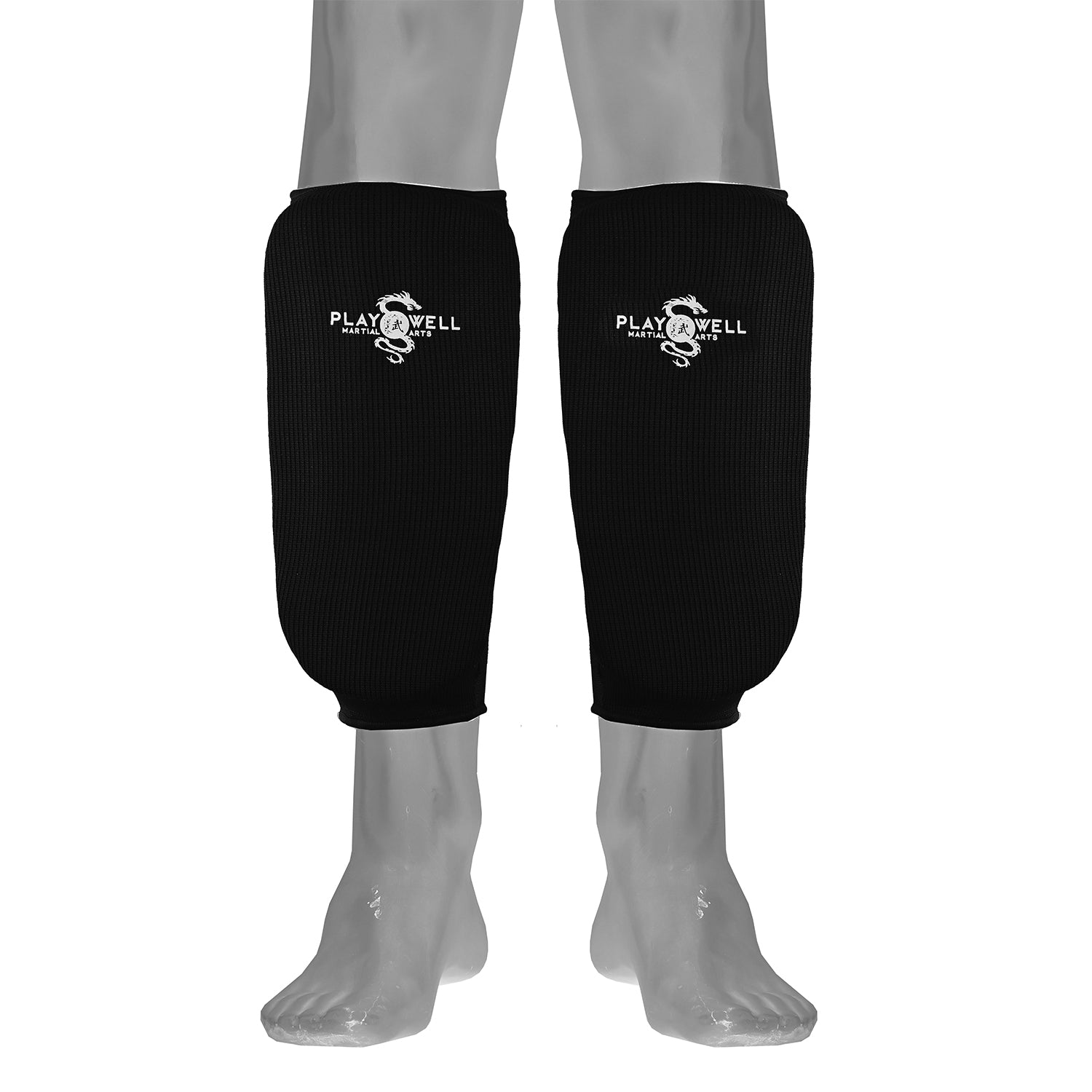 Elasticated Cotton Shin Pads  - Black