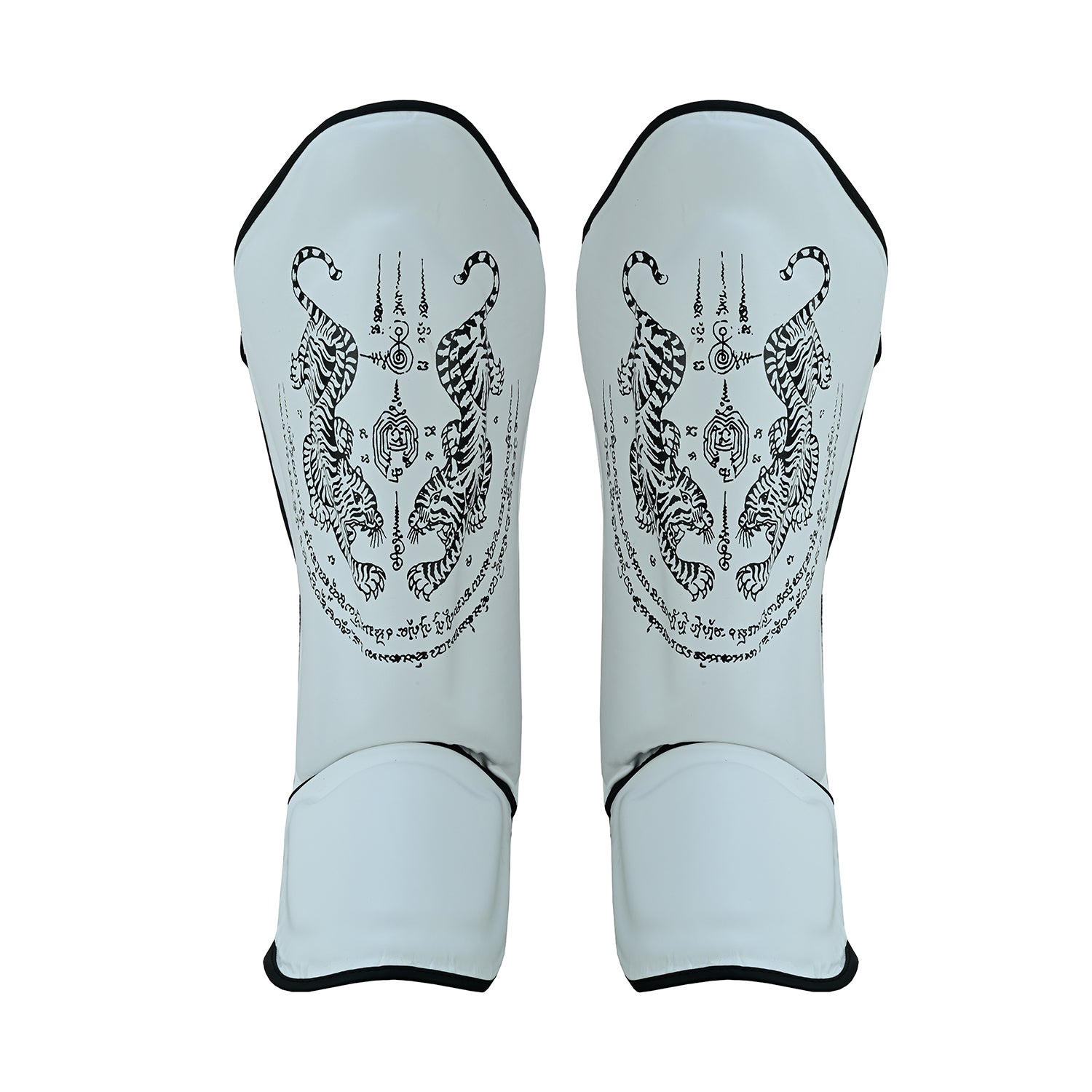 PMA Twin Tigers Muay Thai Boxing Gloves & Shin Pads Set - White