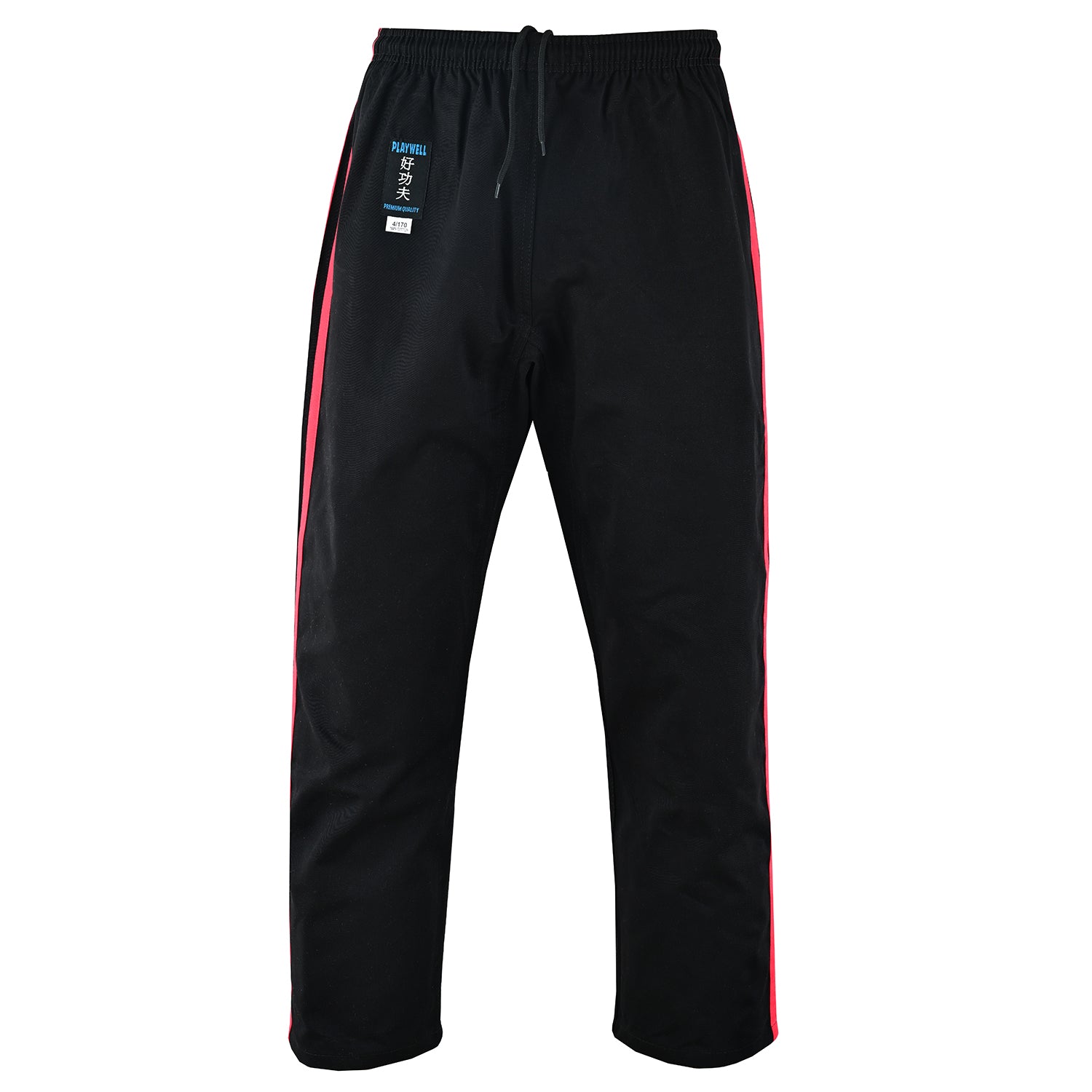 Full Contact Trousers - Black W/ 2 Red Stripes Cotton