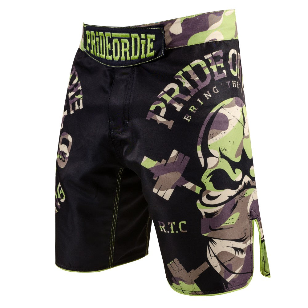 Pride or Die MMA Black "Raw Training" Camo Fight Shorts
